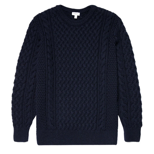 Sunspel Cable Jumper Navy - The Sporting Lodge