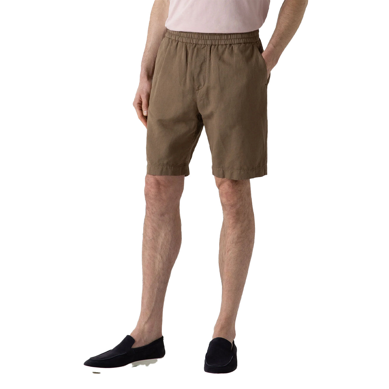 Sunspel Cotton Linen Drawstring Shorts Dark Tan