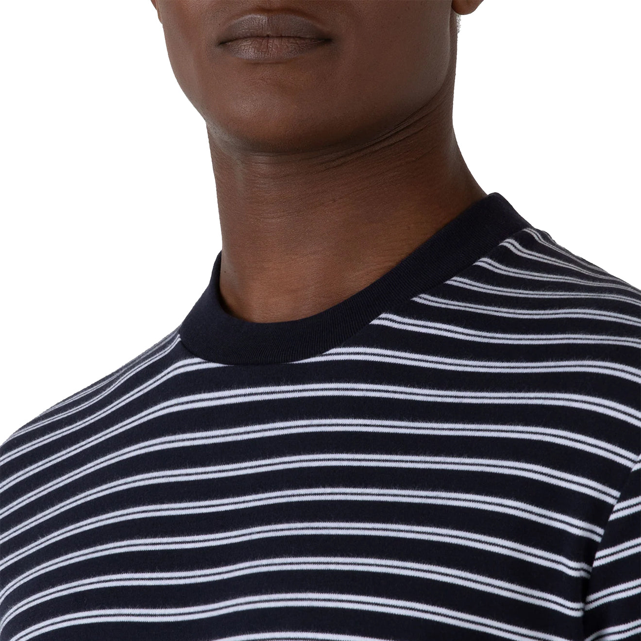 Sunspel Heavy Weight Stripe S/S Crew Tee Navy / White - The Sporting Lodge