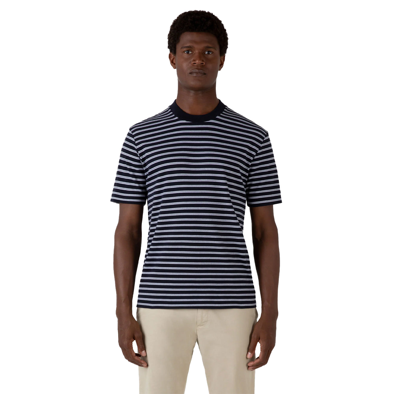 Sunspel Heavy Weight Stripe S/S Crew Tee Navy / White - The Sporting Lodge