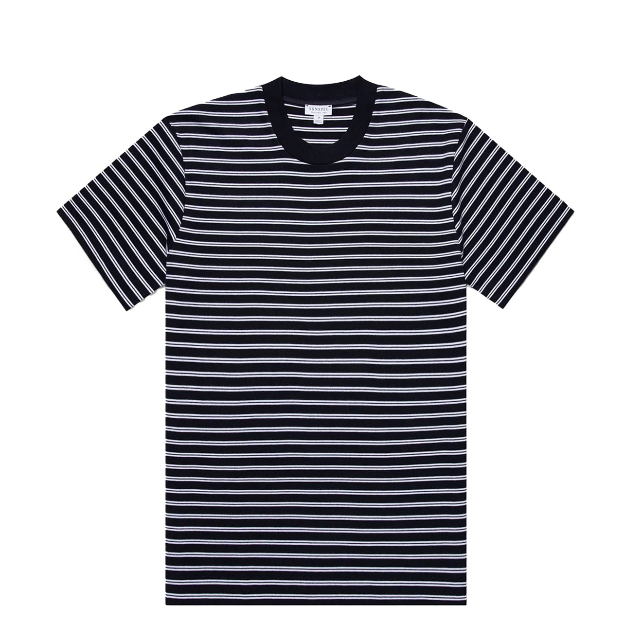 Sunspel Heavy Weight Stripe S/S Crew Tee Navy / White - The Sporting Lodge
