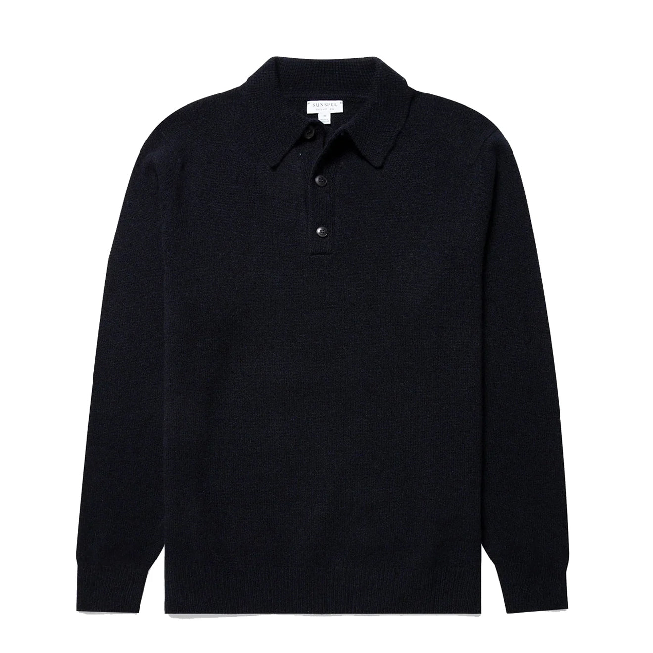 Sunspel Lambswool Polo Shirt Dark Navy Mouline - The Sporting Lodge