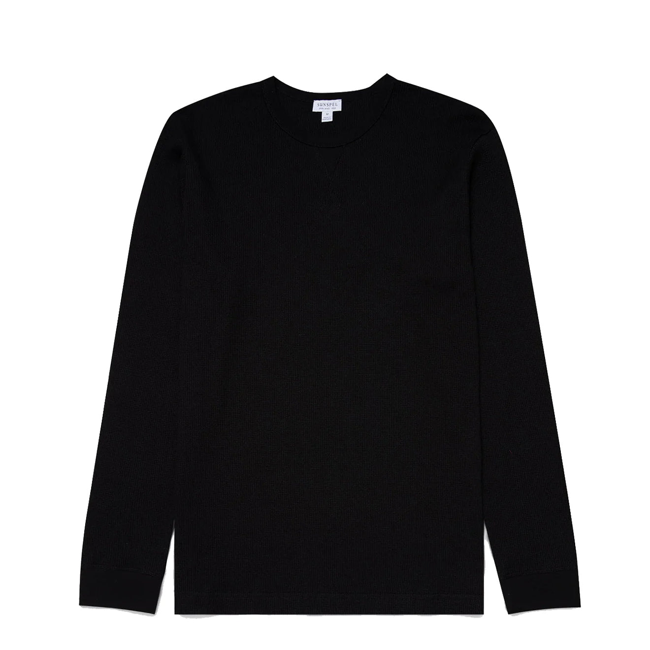 Sunspel Long Sleeve Waffle T-shirt Black - The Sporting Lodge