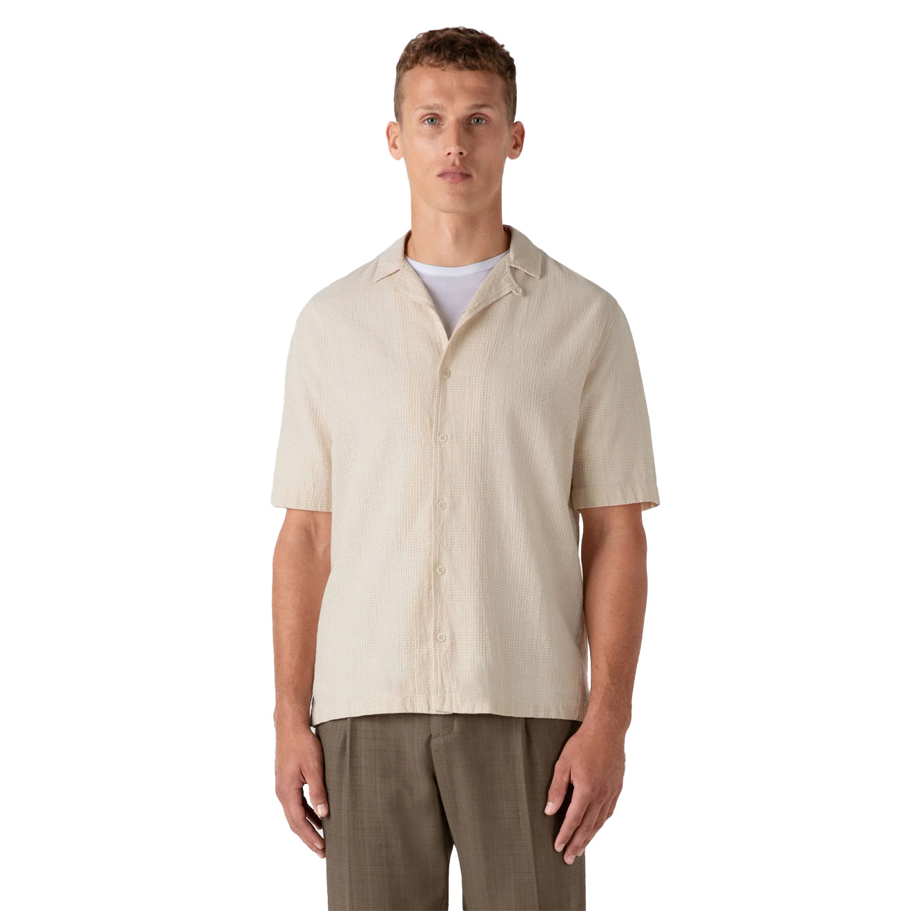 Sunspel Loose Weave Check Shirt Ecru - The Sporting Lodge