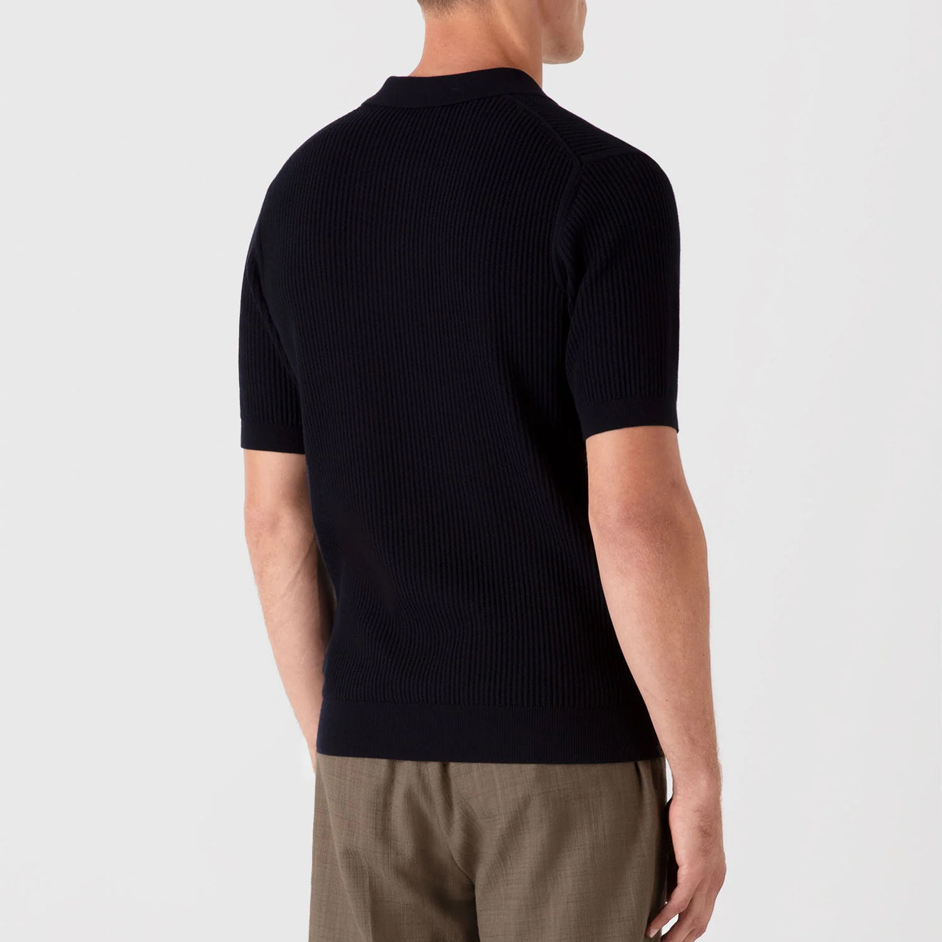 Sunspel Mesh Stitch S/S Polo Knitwear Navy - The Sporting Lodge