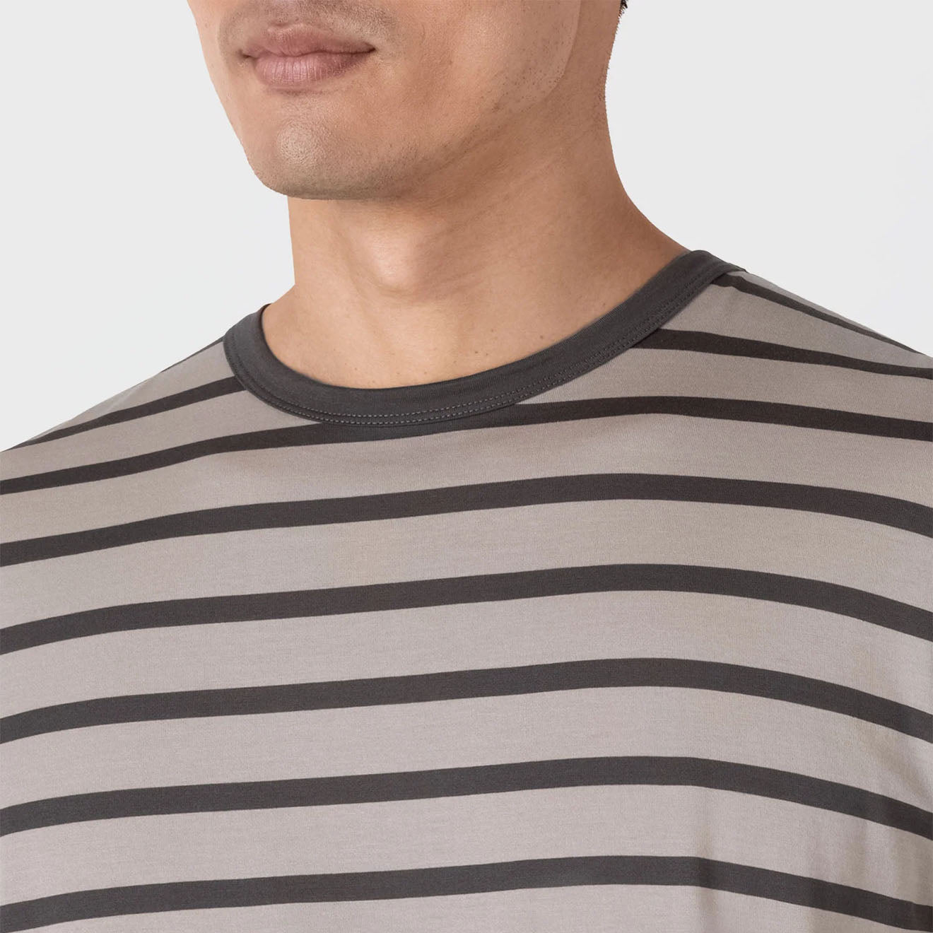 Sunspel S/S Stripe Crew Neck Tee Ash Grey / Charcoal - The Sporting Lodge