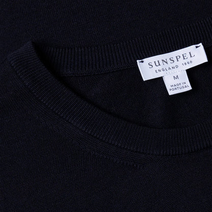 Sunspel Sea Island Crew S/S Knitwear Light Navy - The Sporting Lodge