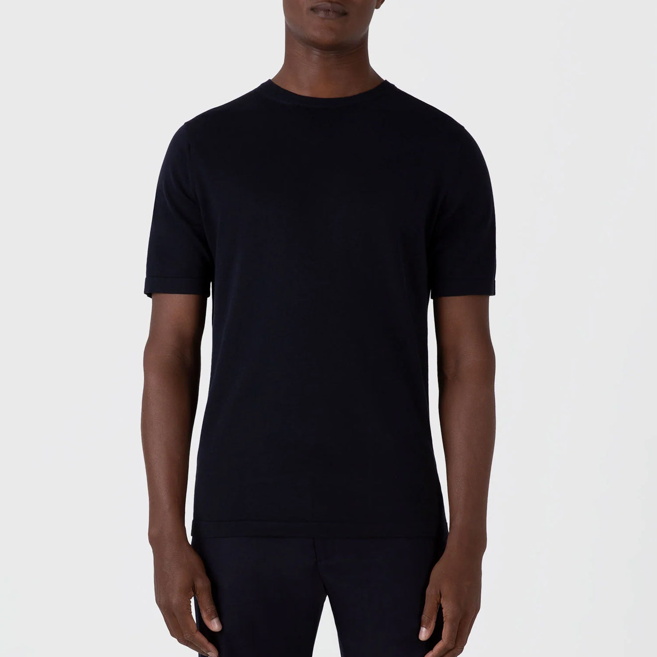 Sunspel Sea Island Crew S/S Knitwear Light Navy - The Sporting Lodge