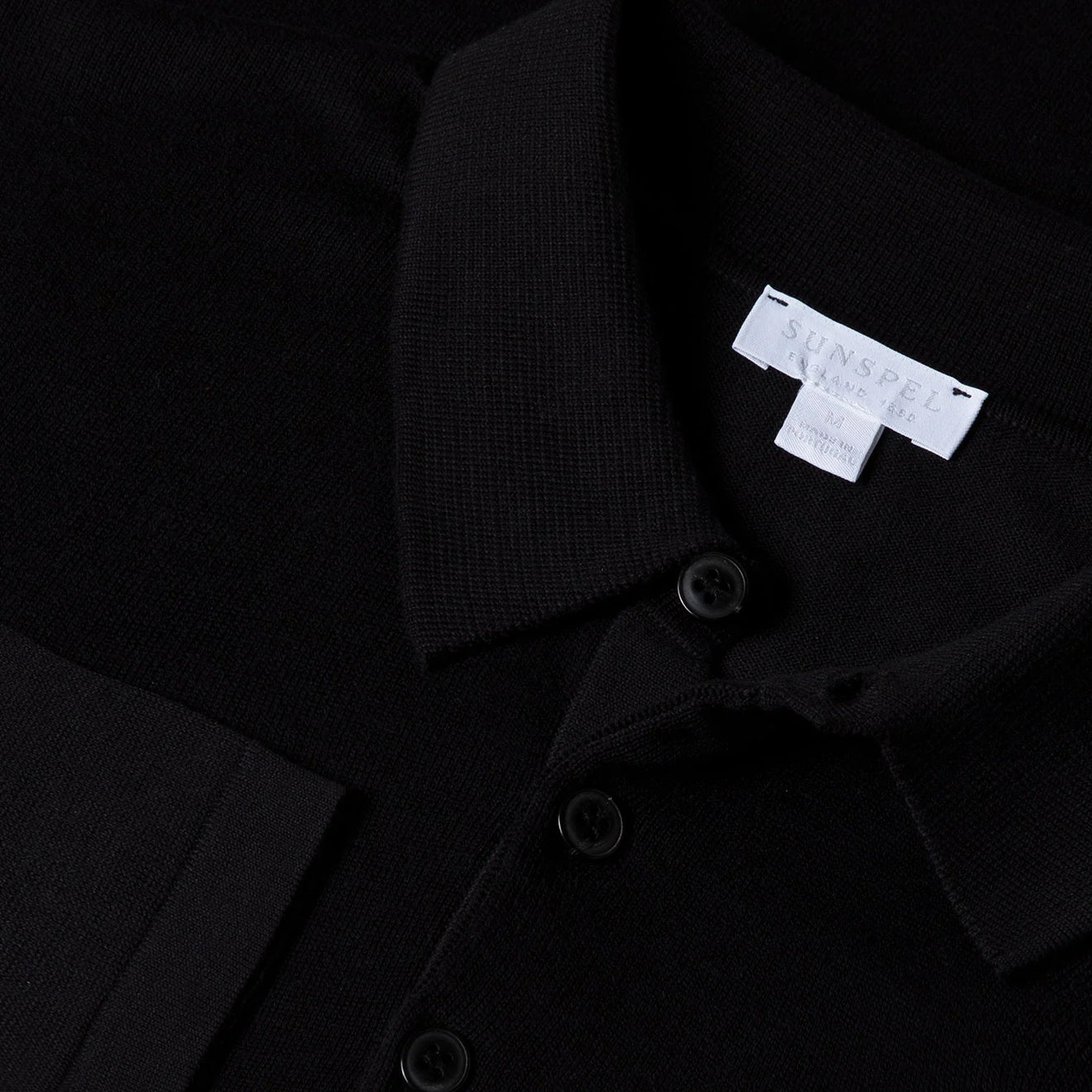 Sunspel Sea Island L/S Polo Knitwear Black - The Sporting Lodge