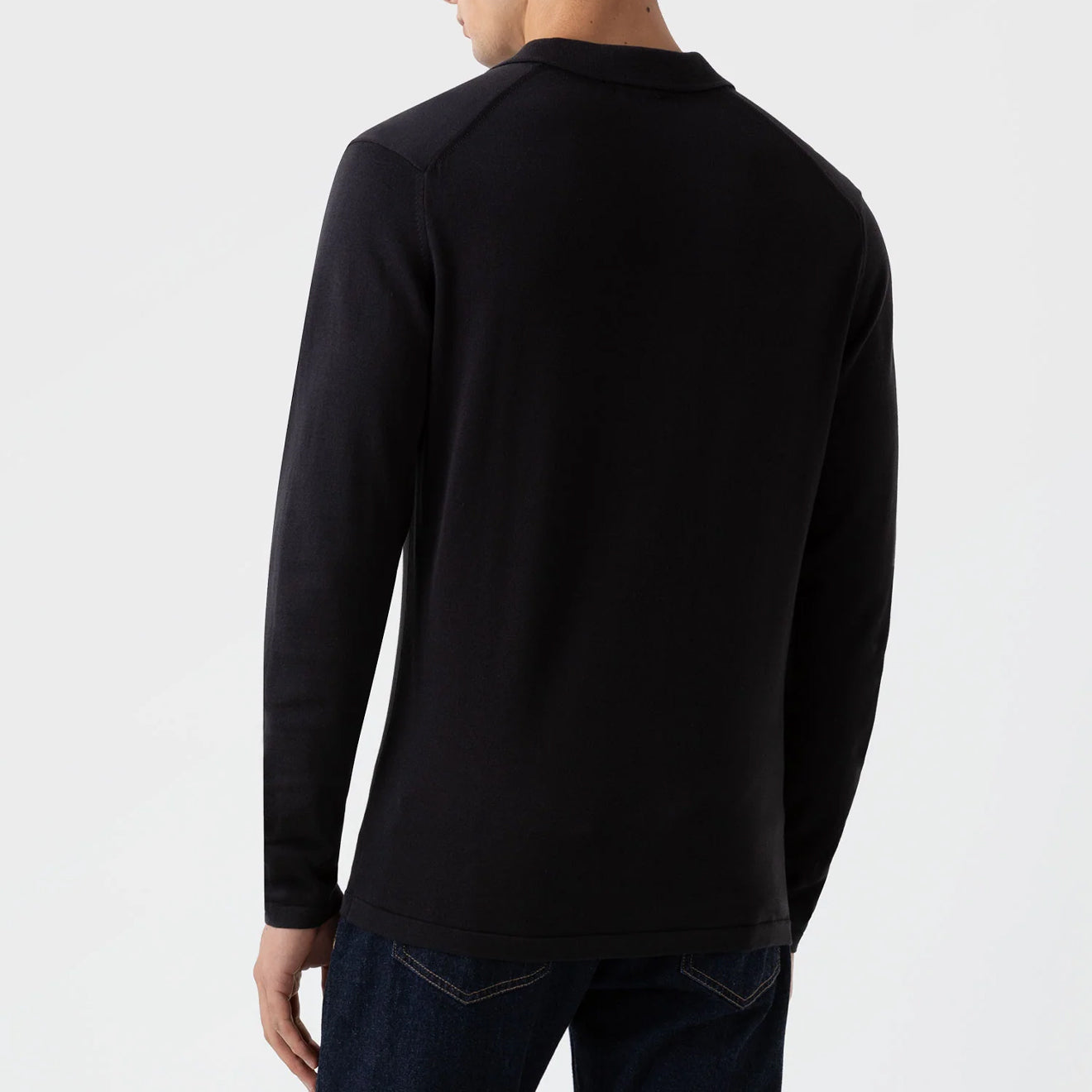 Sunspel Sea Island L/S Polo Knitwear Black - The Sporting Lodge
