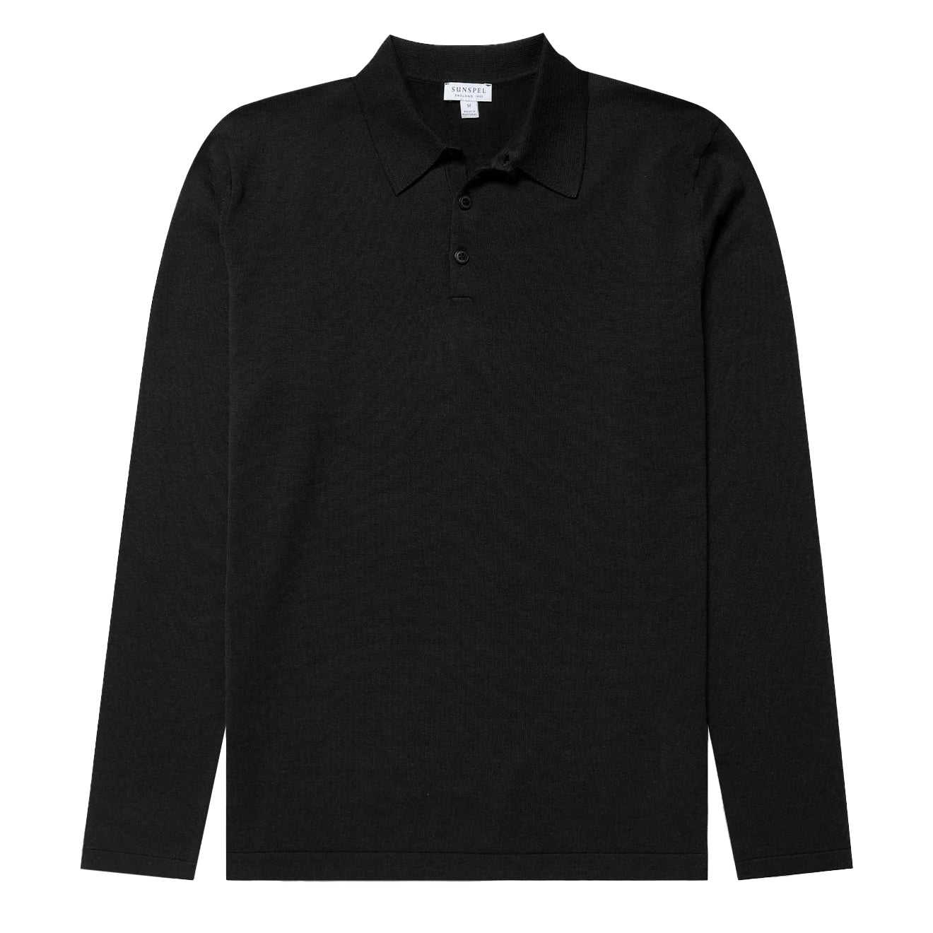 Sunspel Sea Island L/S Polo Knitwear Black - The Sporting Lodge