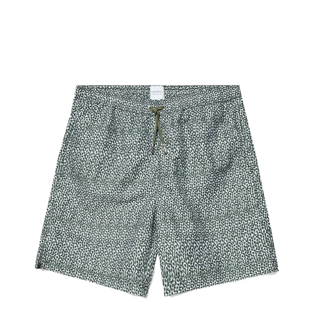 Sunspel Swim Shorts Green Painted Spot Print - The Sporting Lodge