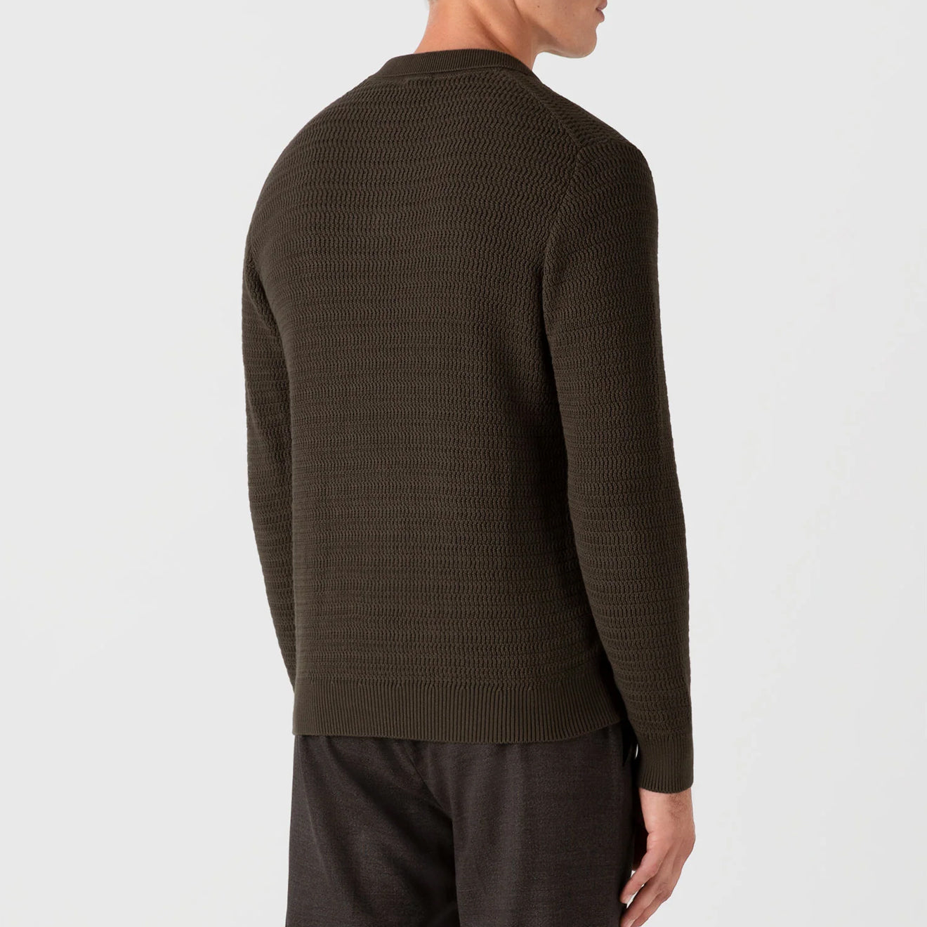 Sunspel Textured Cotton L/S Polo Knitwear Khaki - The Sporting Lodge