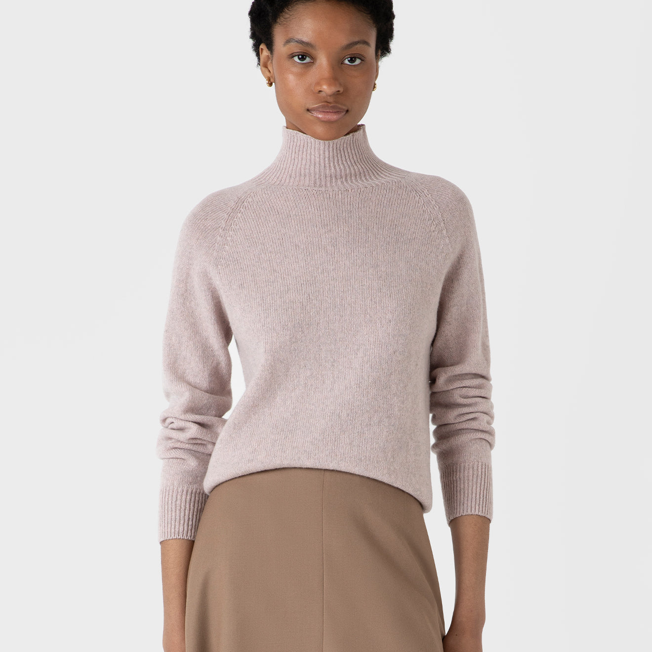 Sunspel Womens Funnel Neck Jumper Pale Pink Twist - The Sporting Lodge