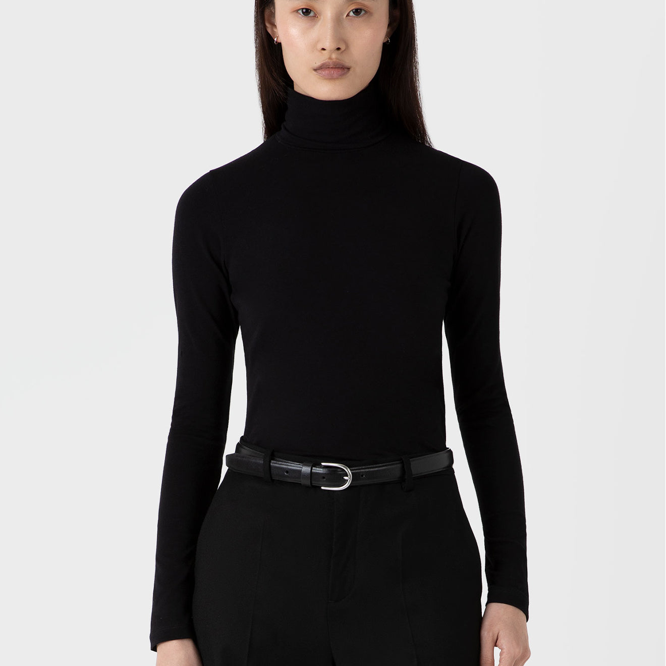Sunspel Womens L/S Roll Neck Top Black - The Sporting Lodge