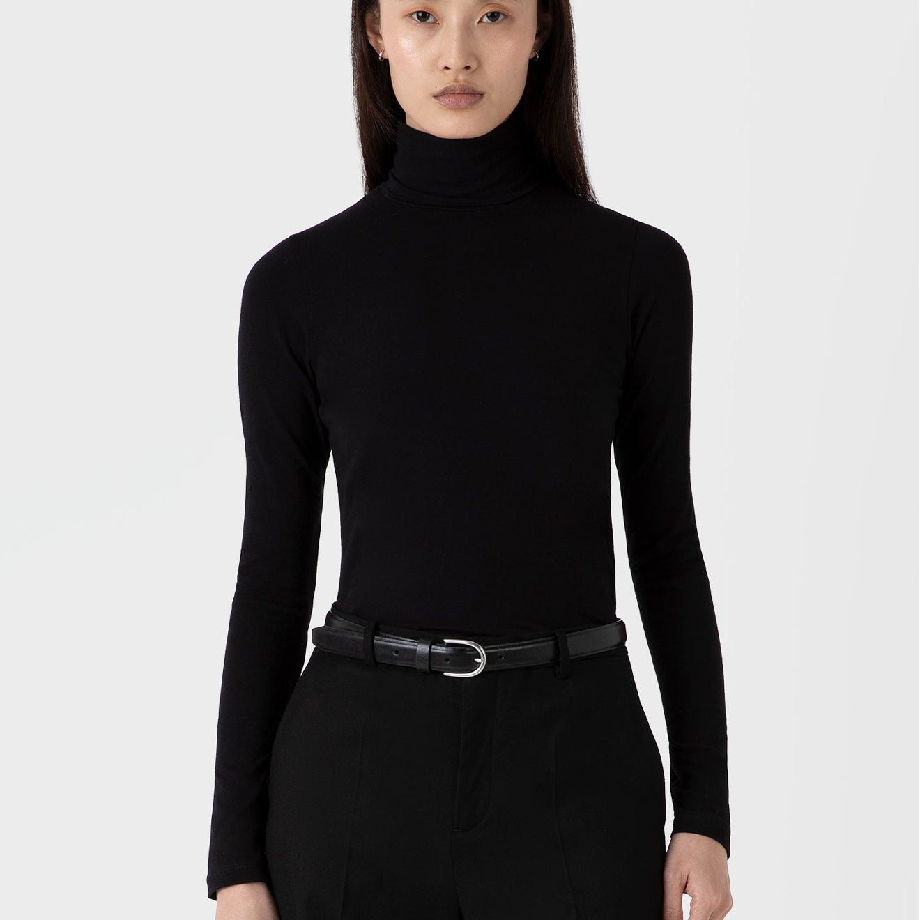 Sunspel Womens L/S Roll Neck Top Black - The Sporting Lodge