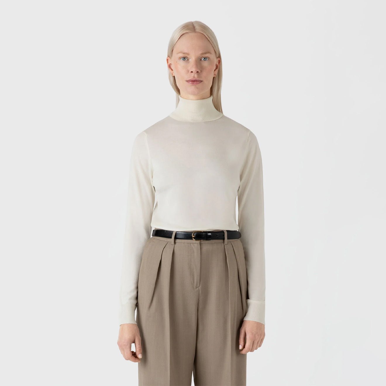 Sunspel Womens Merino Silk Roll Neck Sweater Dark Moss