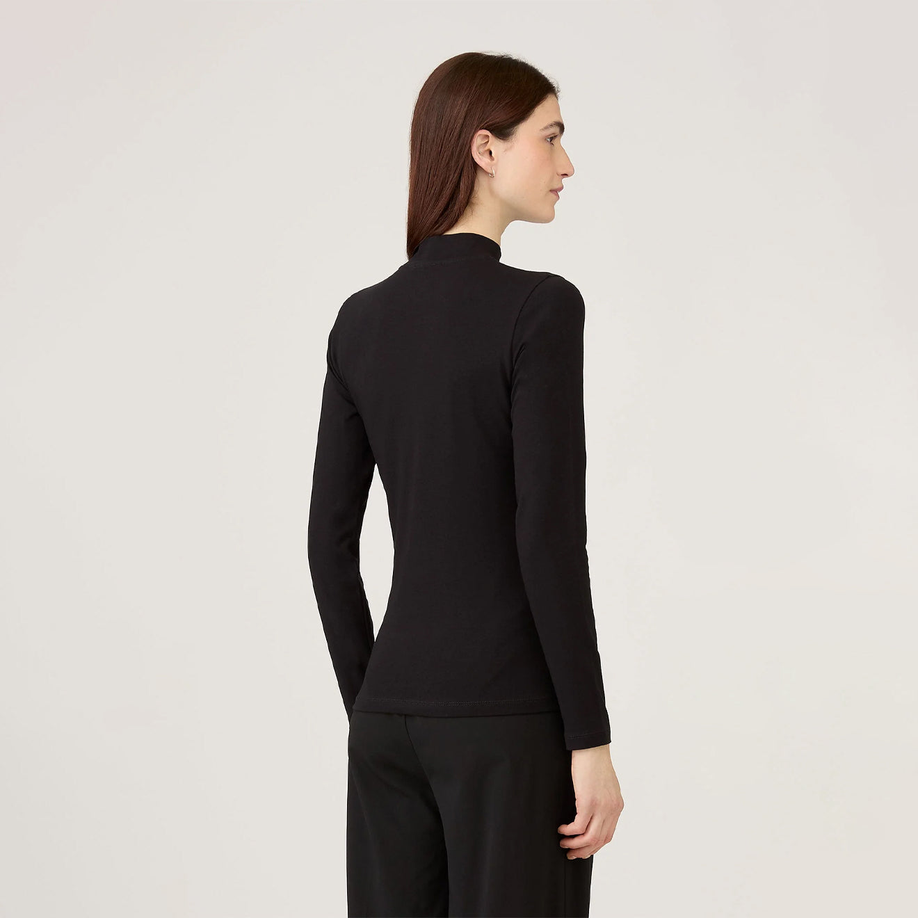 Sunspel Womens Mock Neck L/S Top Black - The Sporting Lodge