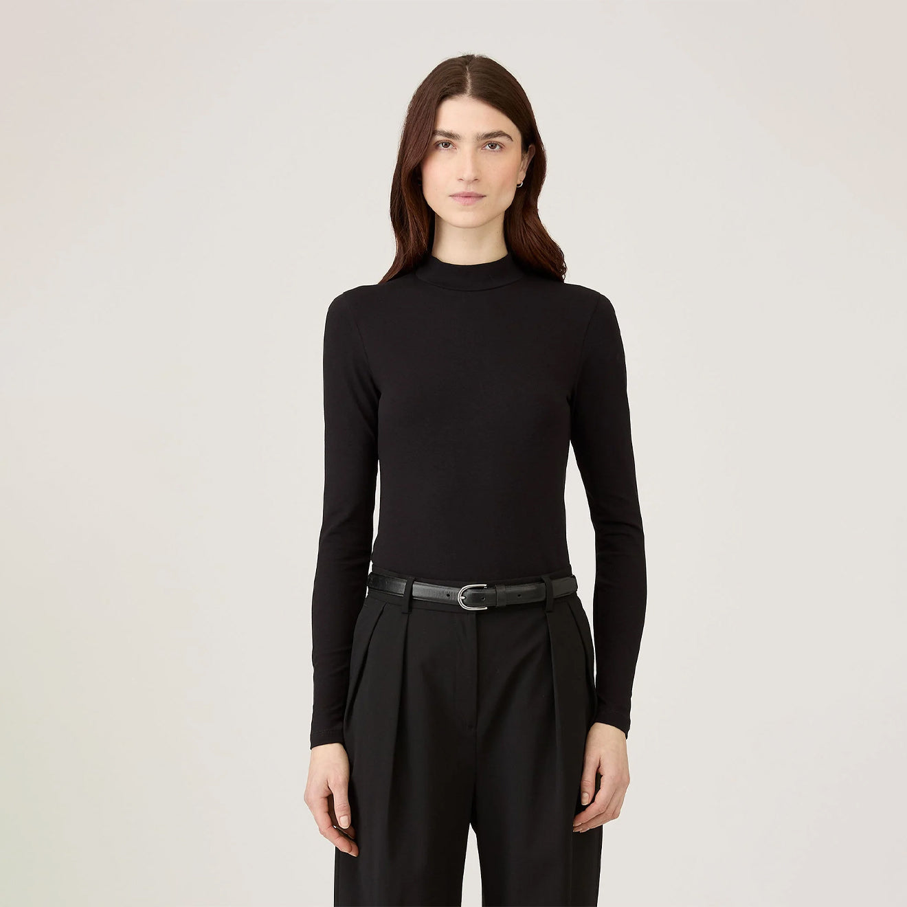 Sunspel Womens Mock Neck L/S Top Black - The Sporting Lodge