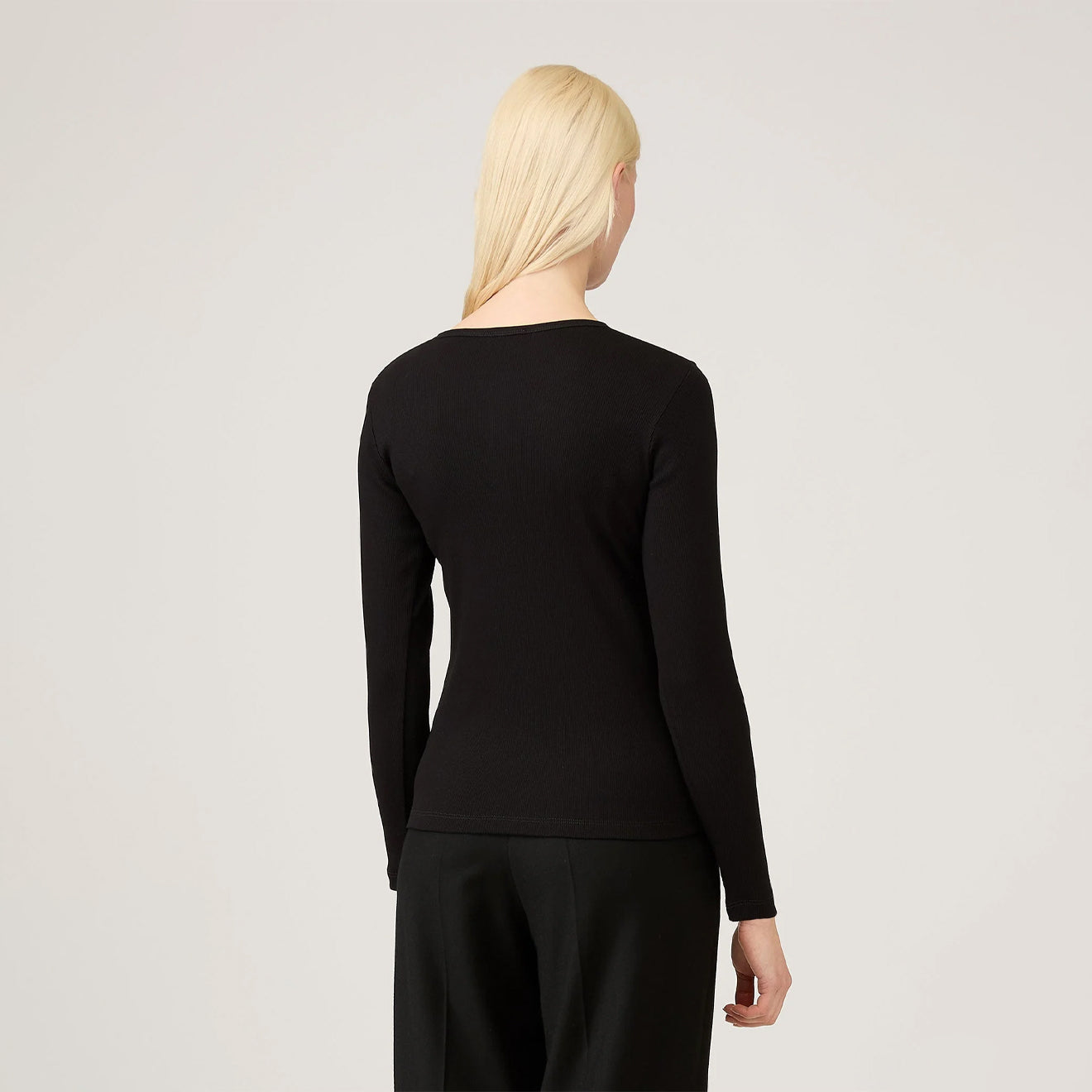 Sunspel Womens Rib L/S Henley Black - The Sporting Lodge