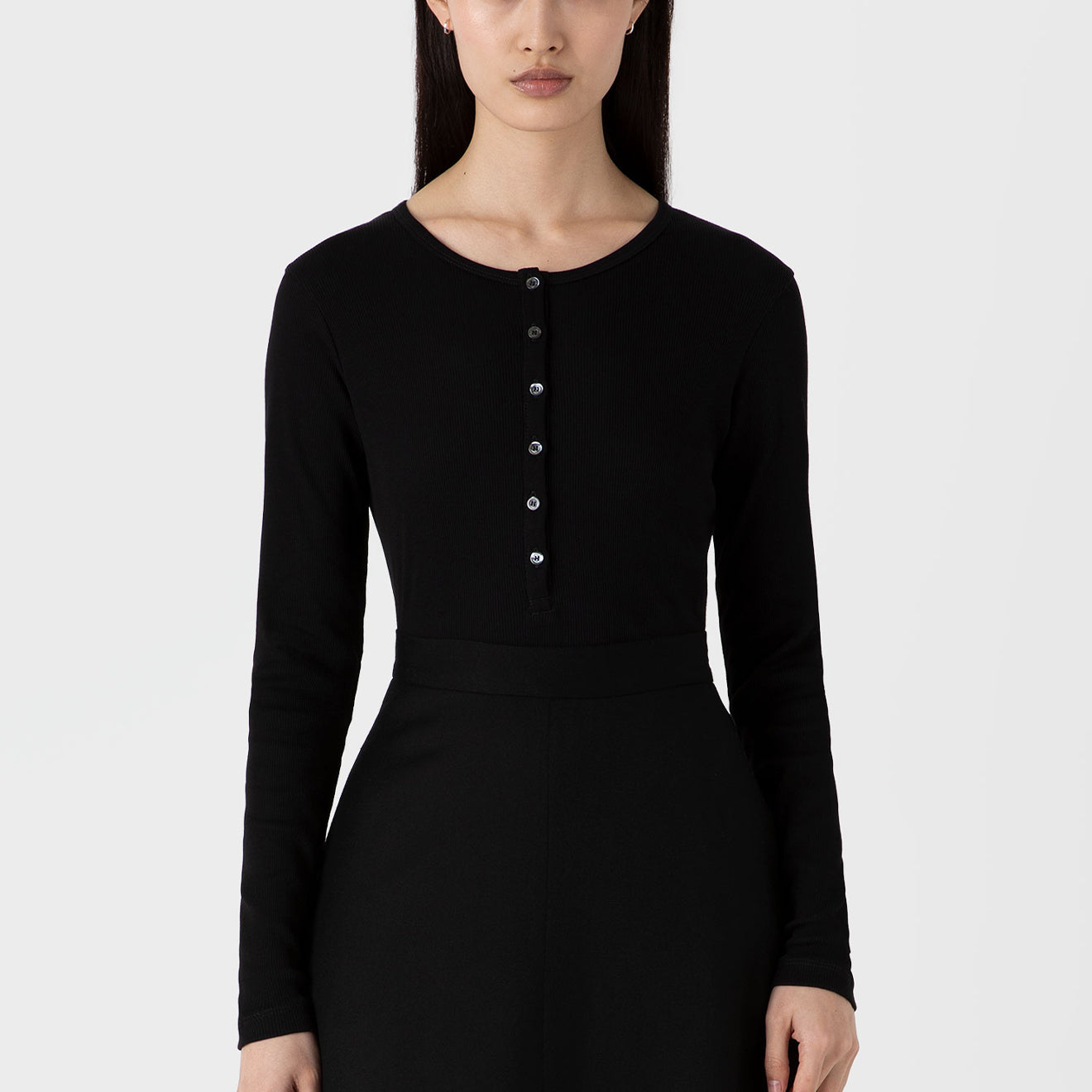 Sunspel Womens Rib Henley Black - The Sporting Lodge
