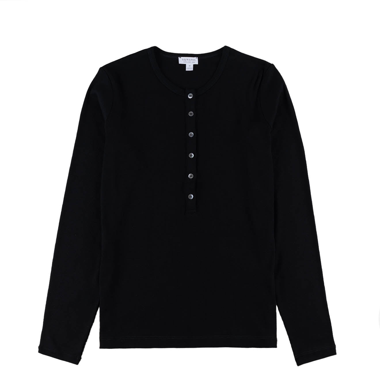 Sunspel Womens Rib L/S Henley Black