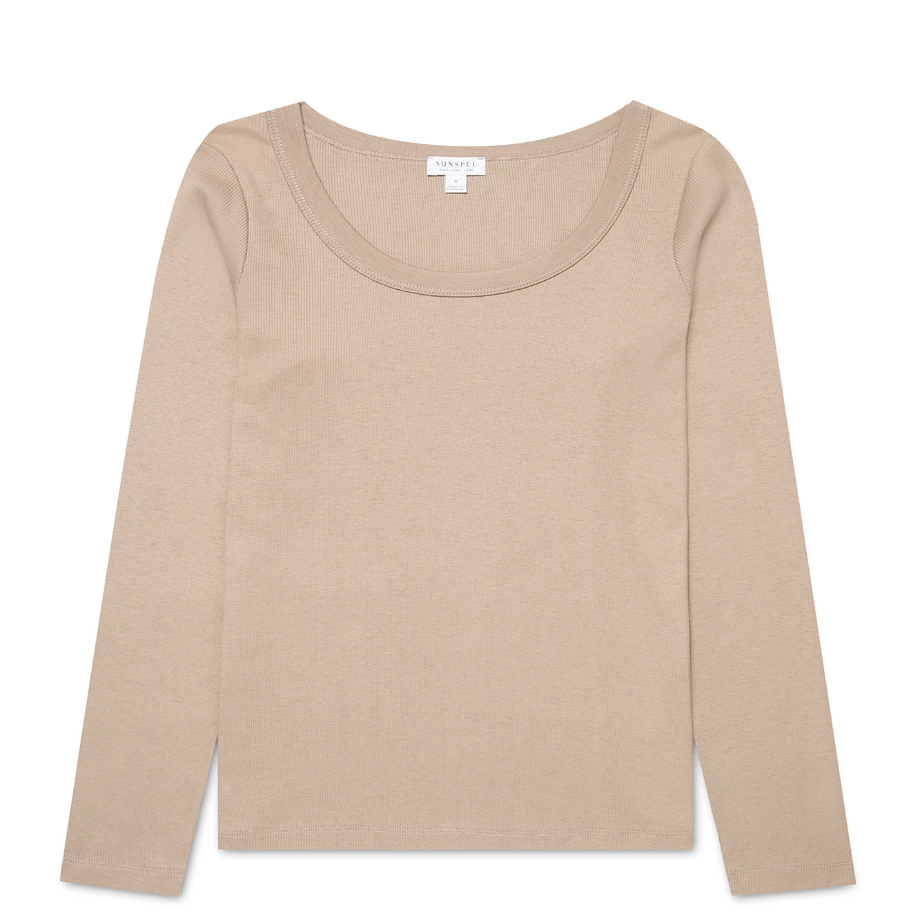 Sunspel Womens Rib L/S Scoop Neck Mink