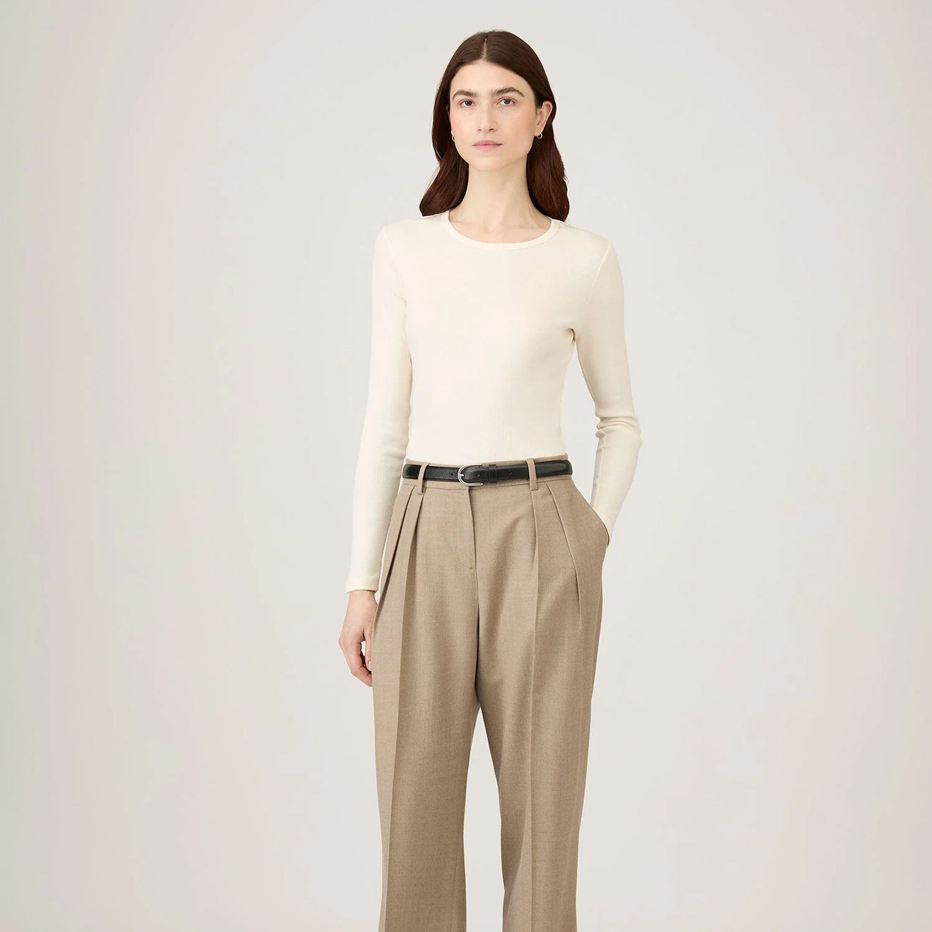 Sunspel Womens Rib L/S T-Shirt Ecru