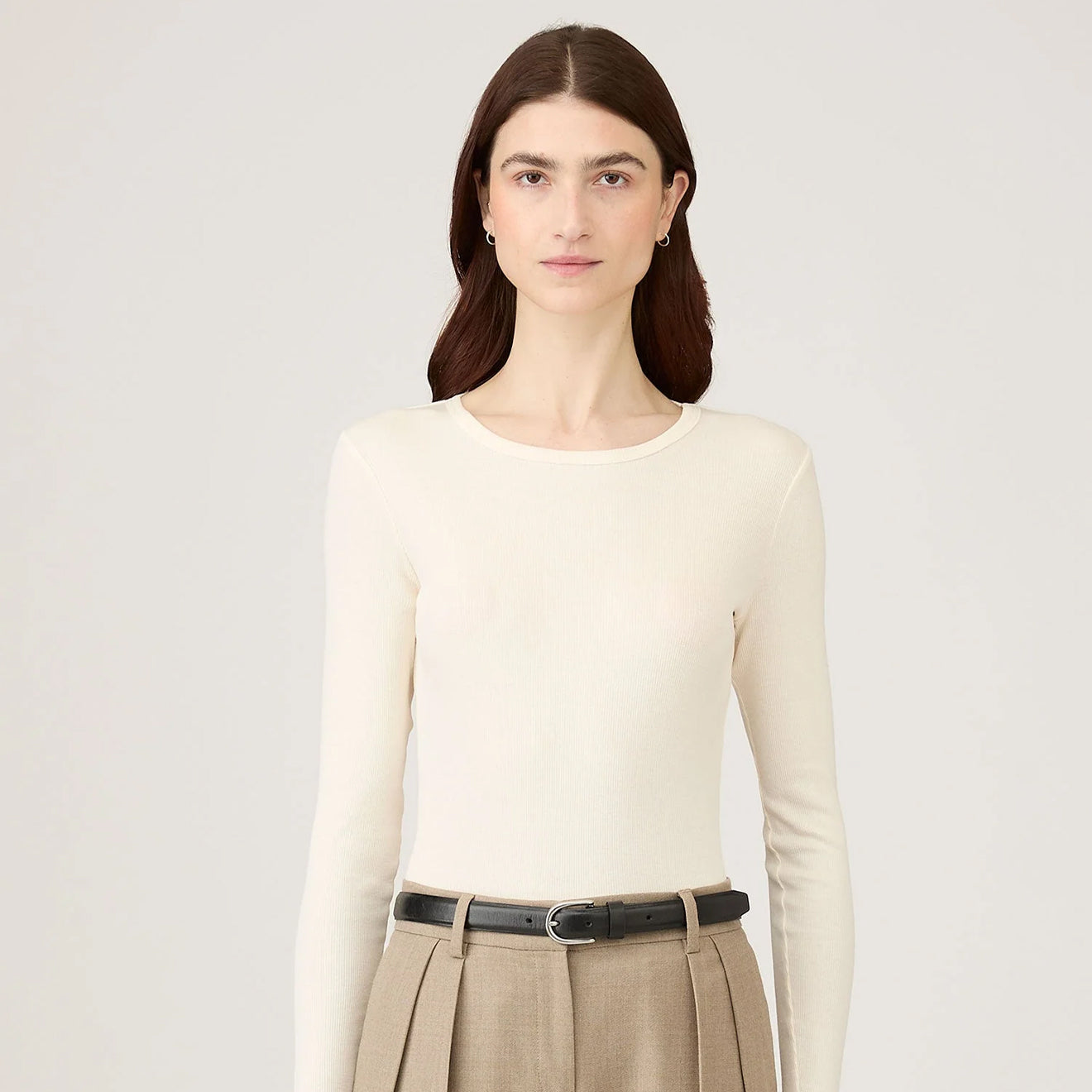 Sunspel Womens Rib L/S T-Shirt Ecru
