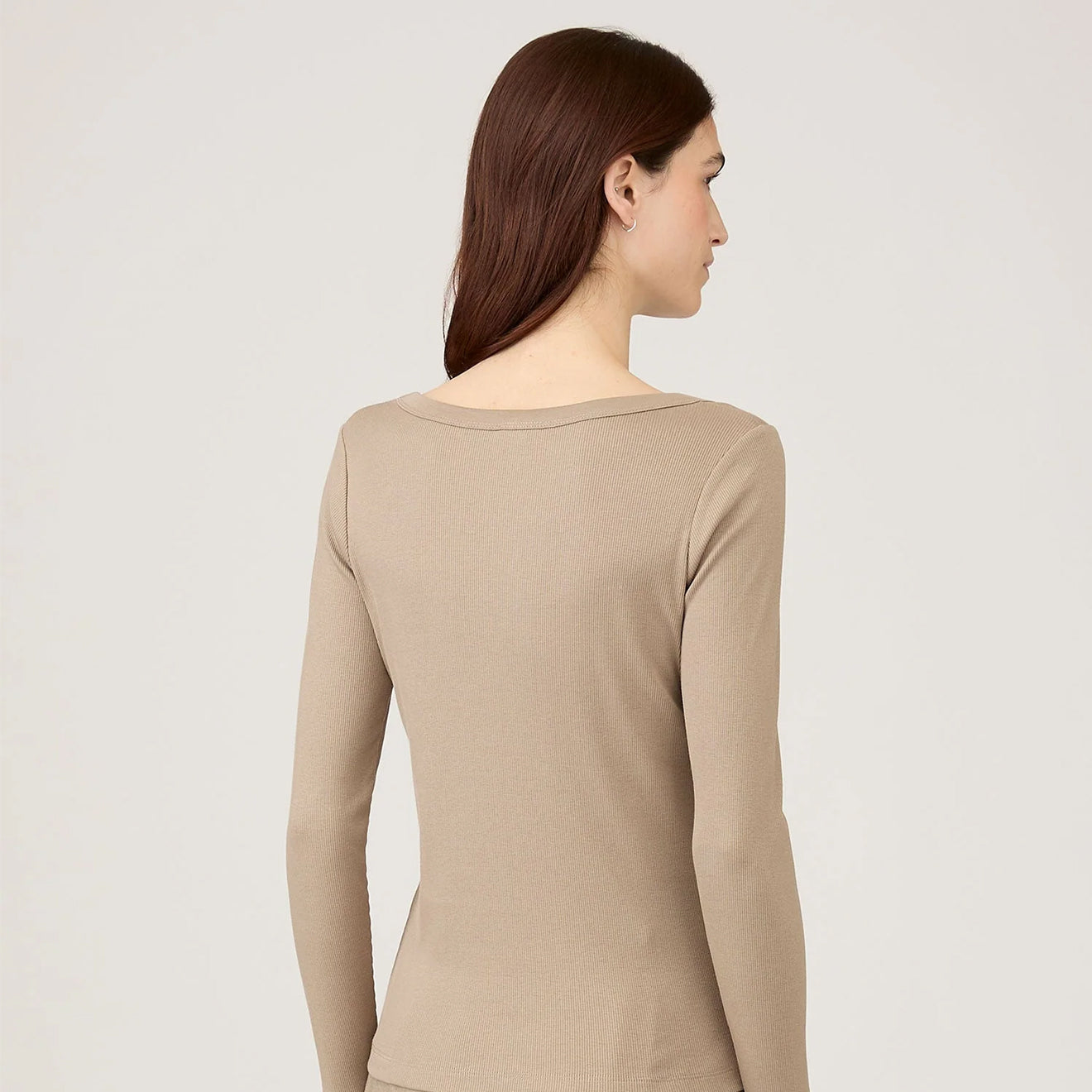 Sunspel Womens Rib L/S Scoop Neck Mink