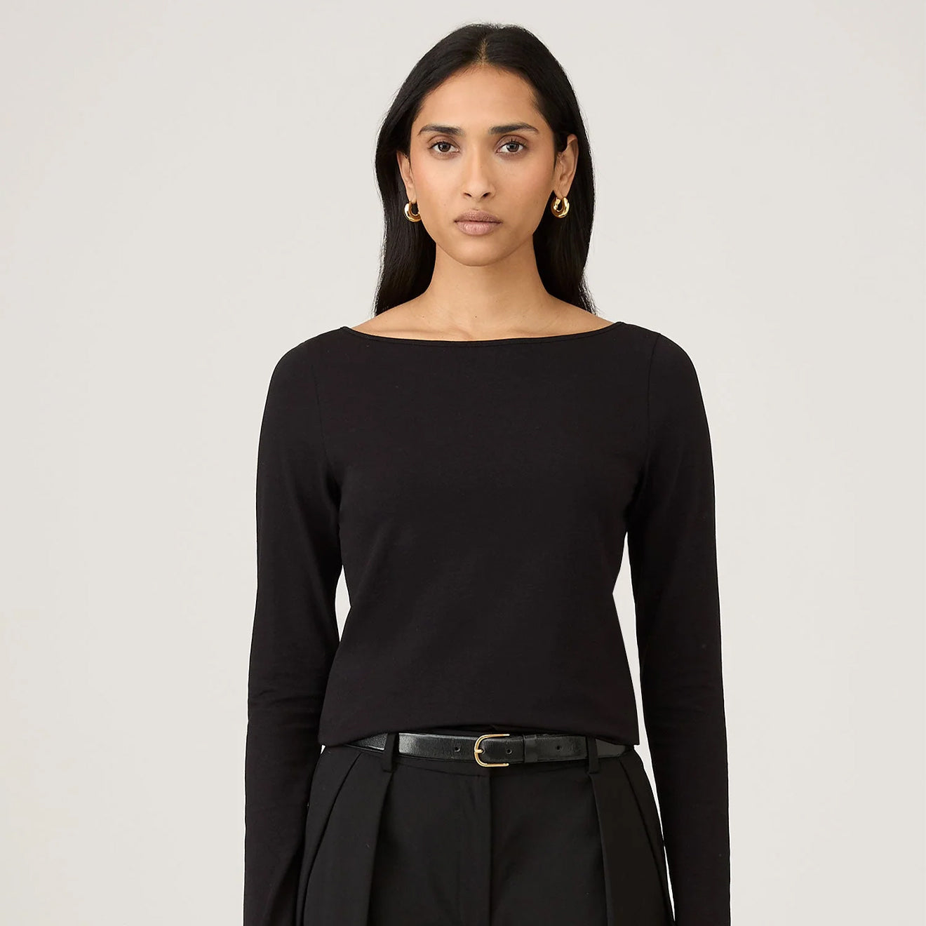 Sunspel Womens Slash Neck L/S Top Black