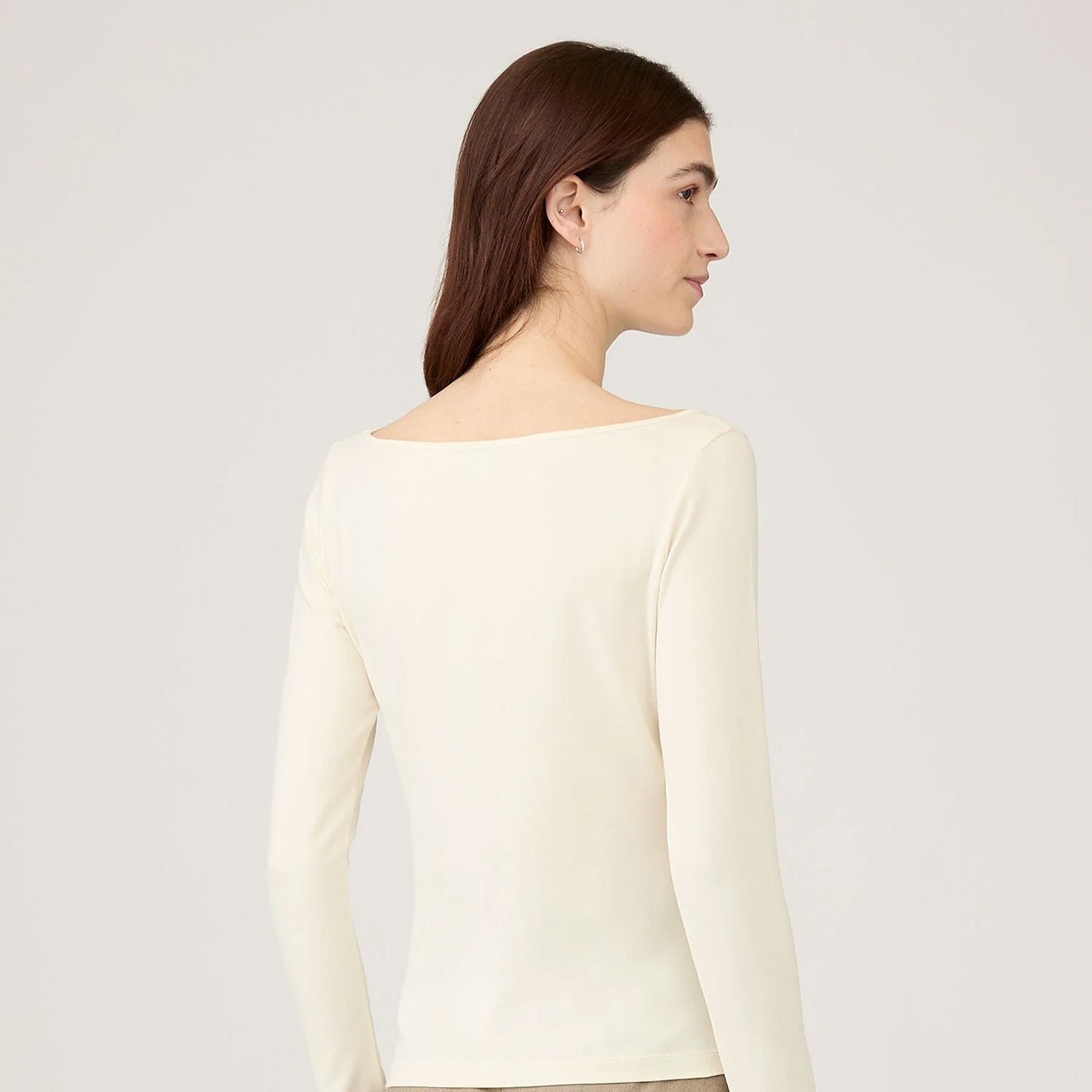 Sunspel Womens Slash Neck L/S Top Ecru