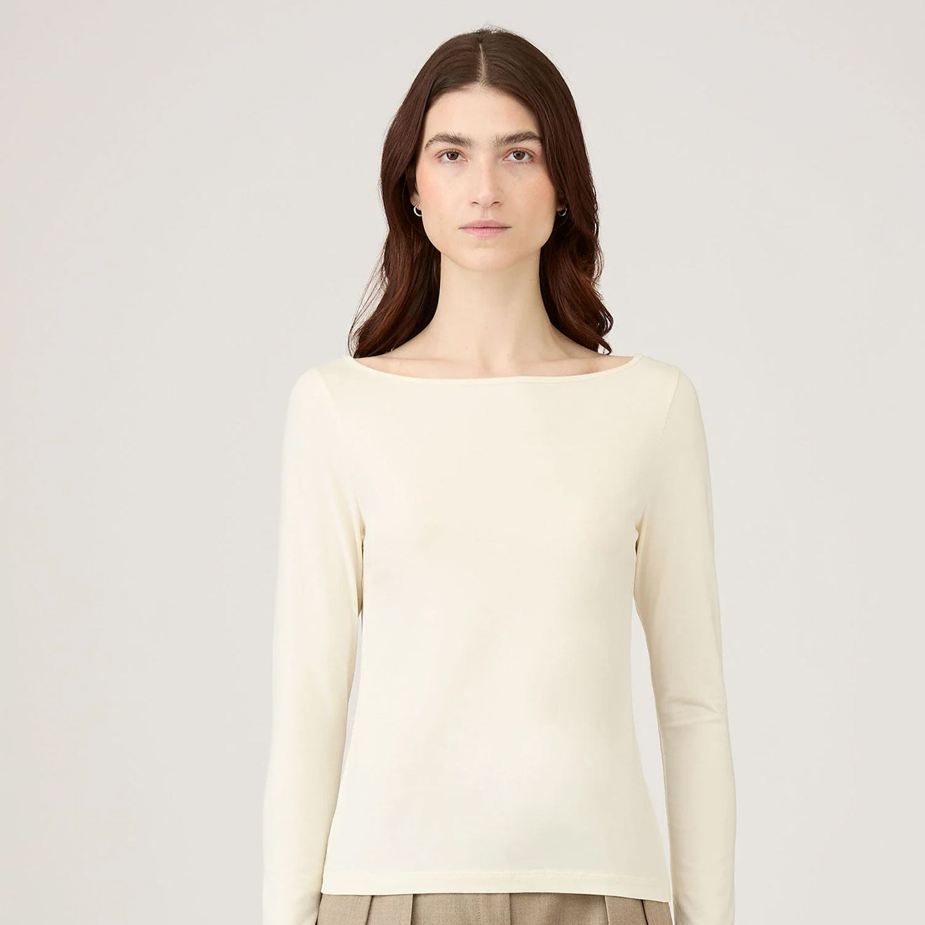 Sunspel Womens Slash Neck L/S Top Ecru