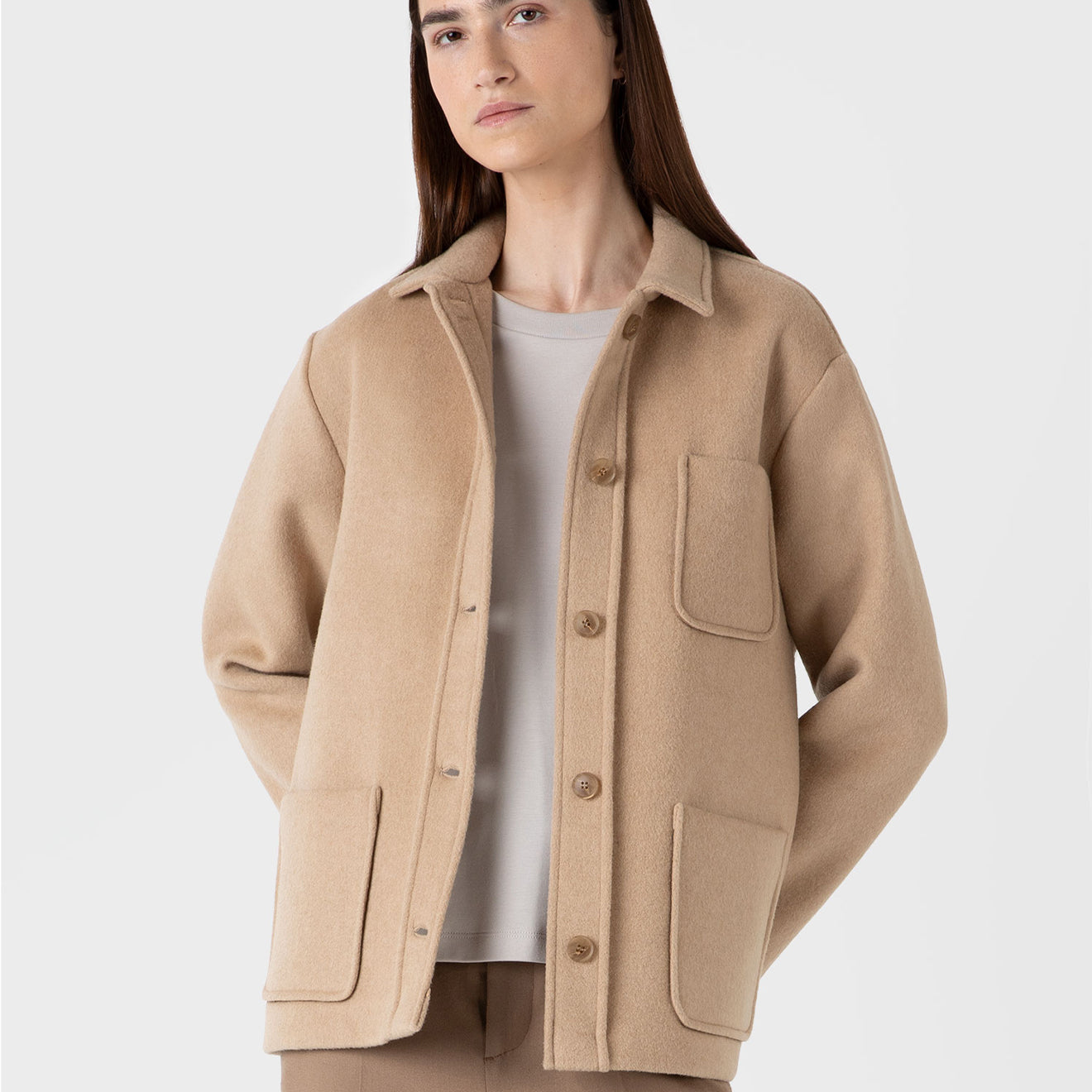 Sunspel Womens Twin Pocket Jacket Light Camel - The Sporting Lodge