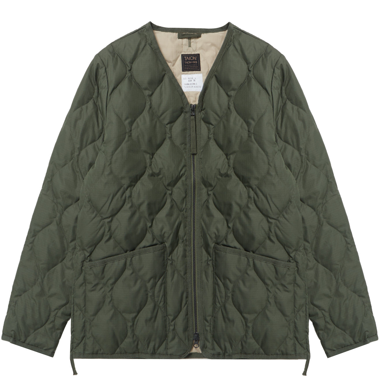 Taion Military Zip V Neck Down Jacket Olive-2