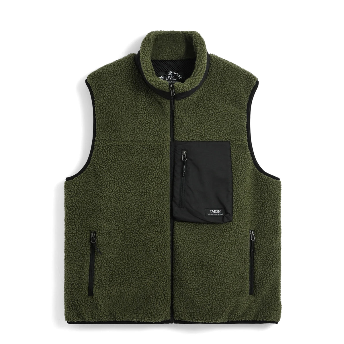 Taion Mountain Boa Fleece High-Neck Vest Dark Olive