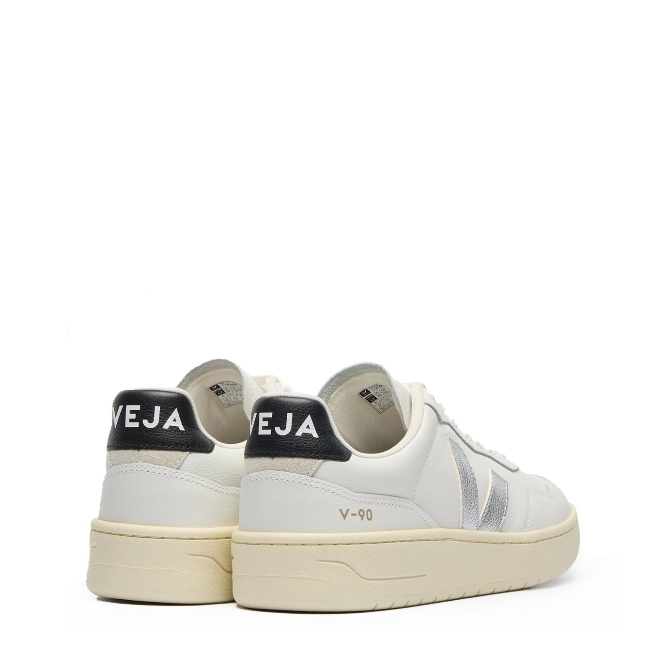 Veja Womens V-90 Leather White Silver Black - The Sporting Lodge