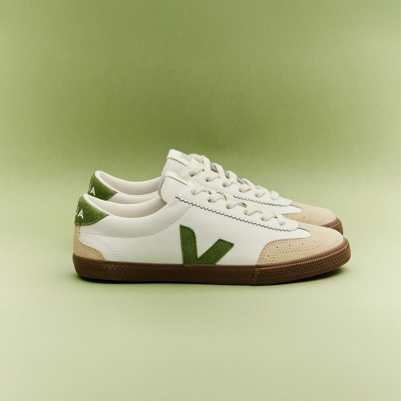 Veja Womens Volley Leather White Kiwi Bark - The Sporting Lodge