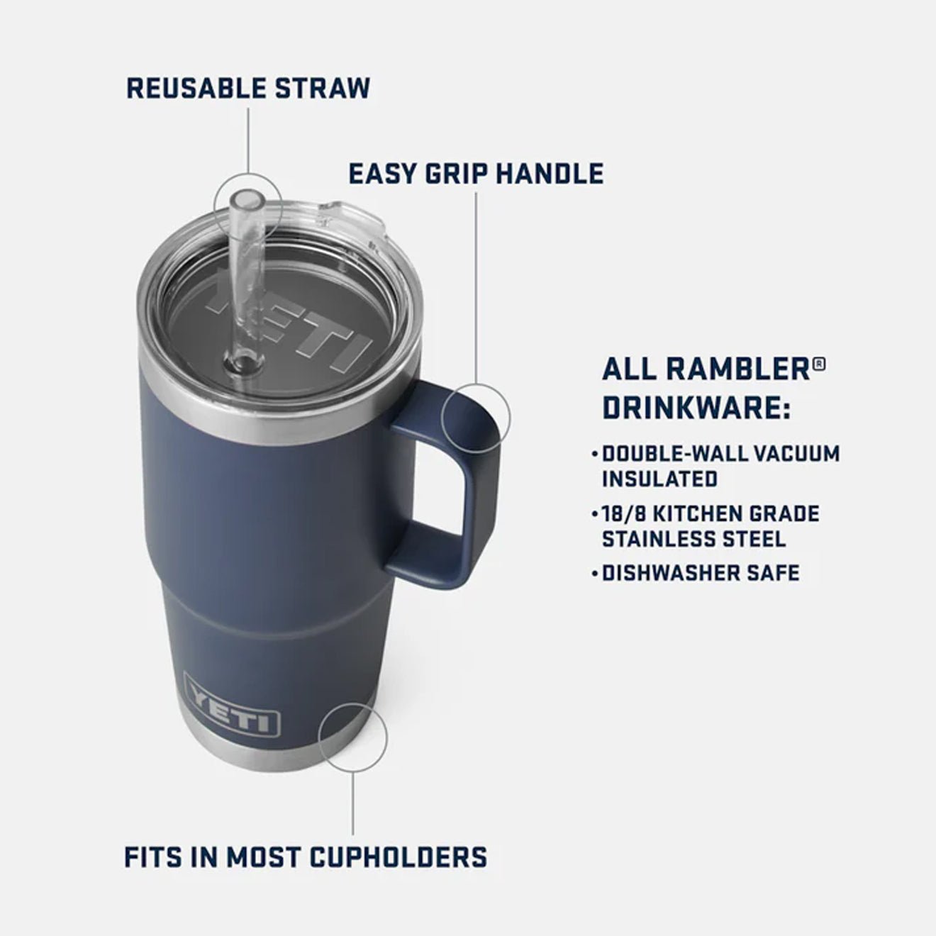 Yeti Rambler 25 Oz Straw Mug Navy - The Sporting Lodge