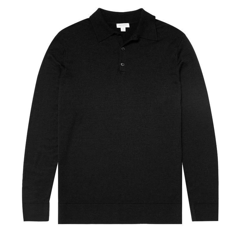 Sunspel Long Sleeve Polo Black - The Sporting Lodge