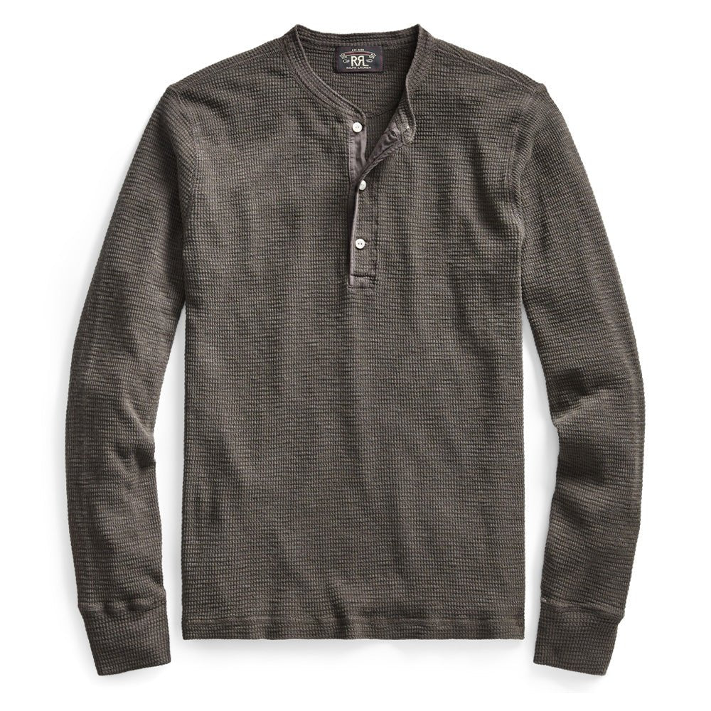 RRL by Ralph Lauren L/S Henley Knit Faded Black Canvas - The Sporting Lodge