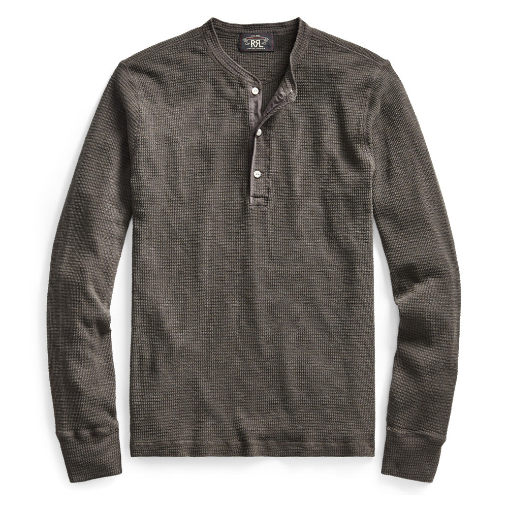 RRL by Ralph Lauren L/S Henley Knit Faded Black Canvas - The Sporting Lodge