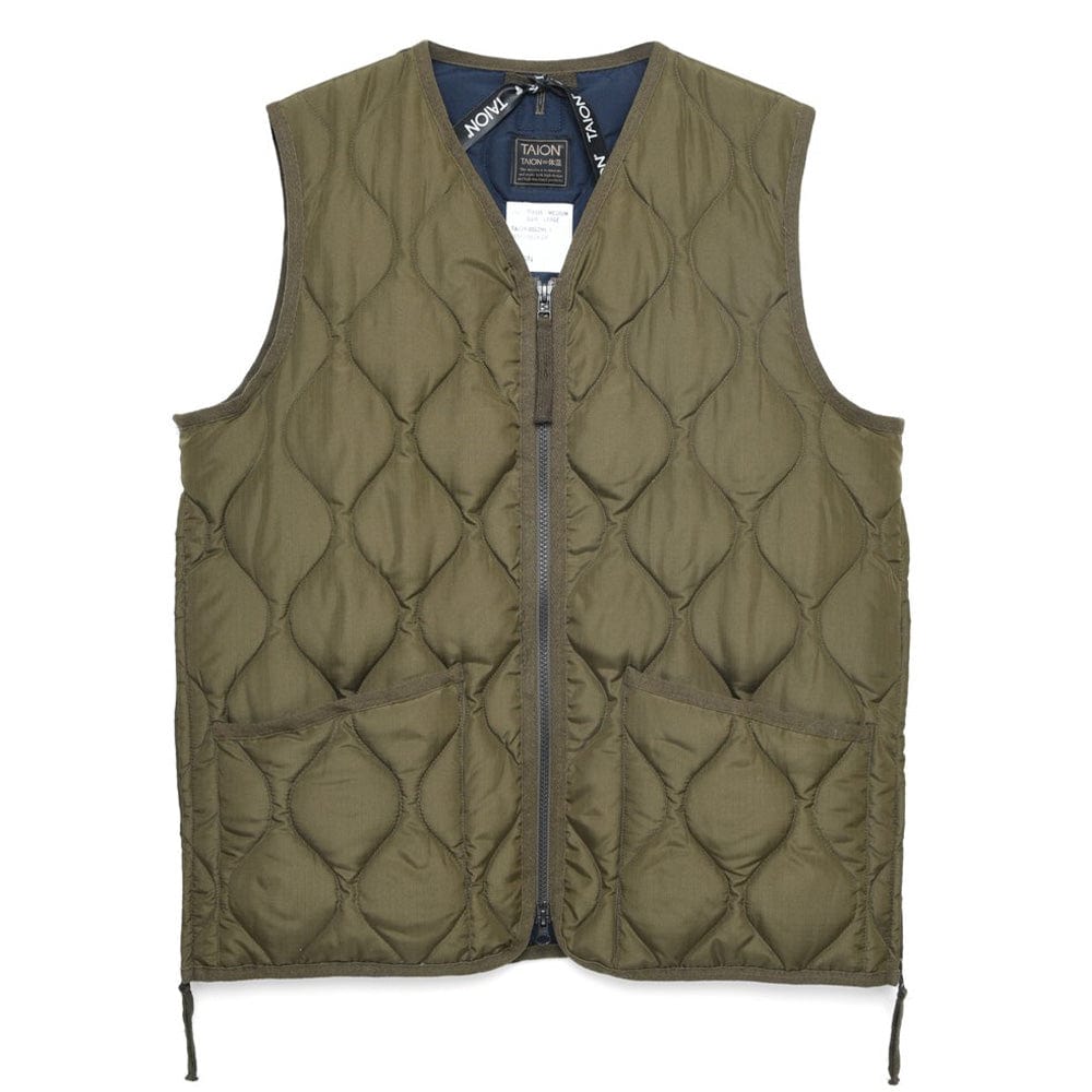 Taion Military Zip V Neck Vest D. Olive - The Sporting Lodge
