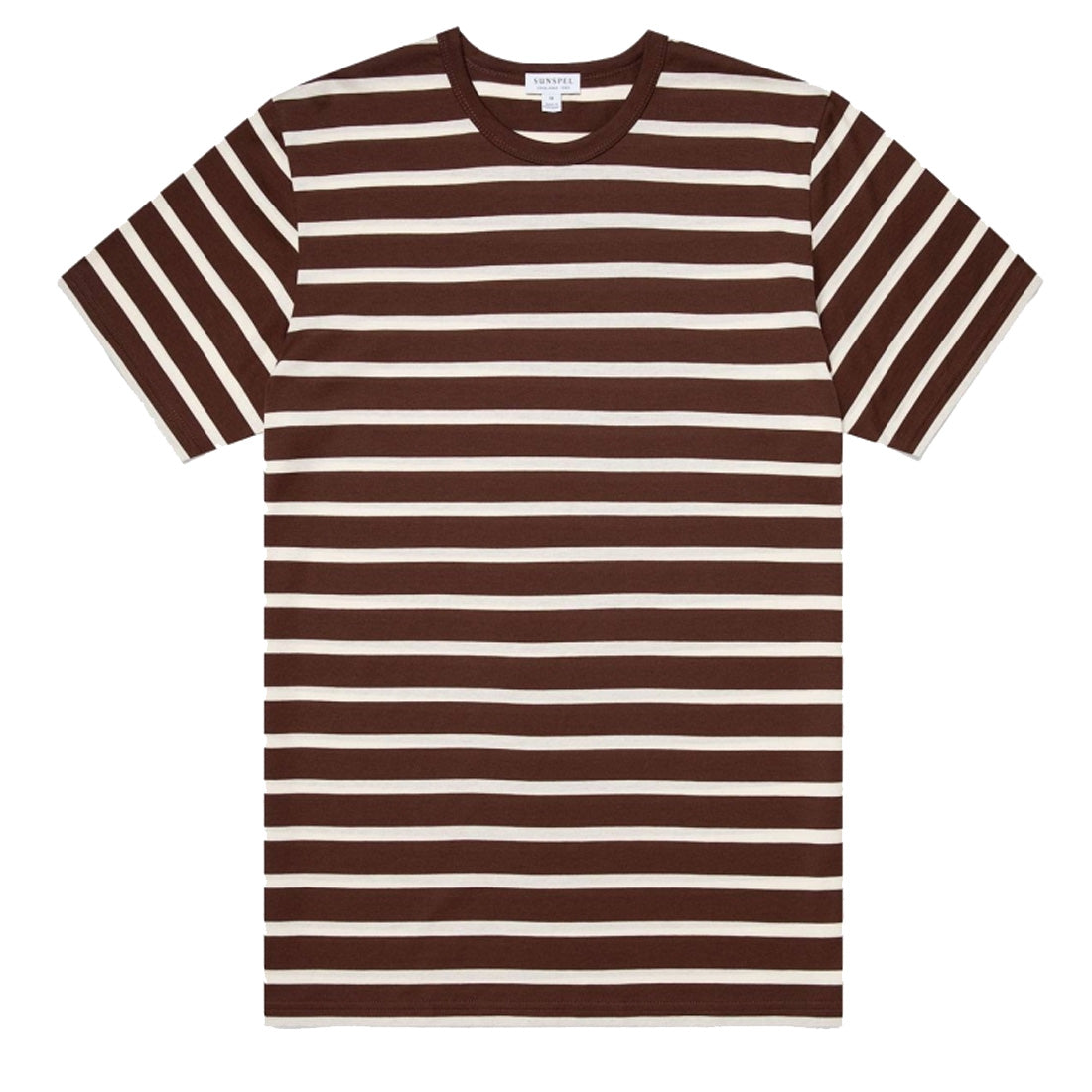 Sunspel Classic Crew Neck Breton T-Shirt Cocoa / Ecru - The Sporting Lodge
