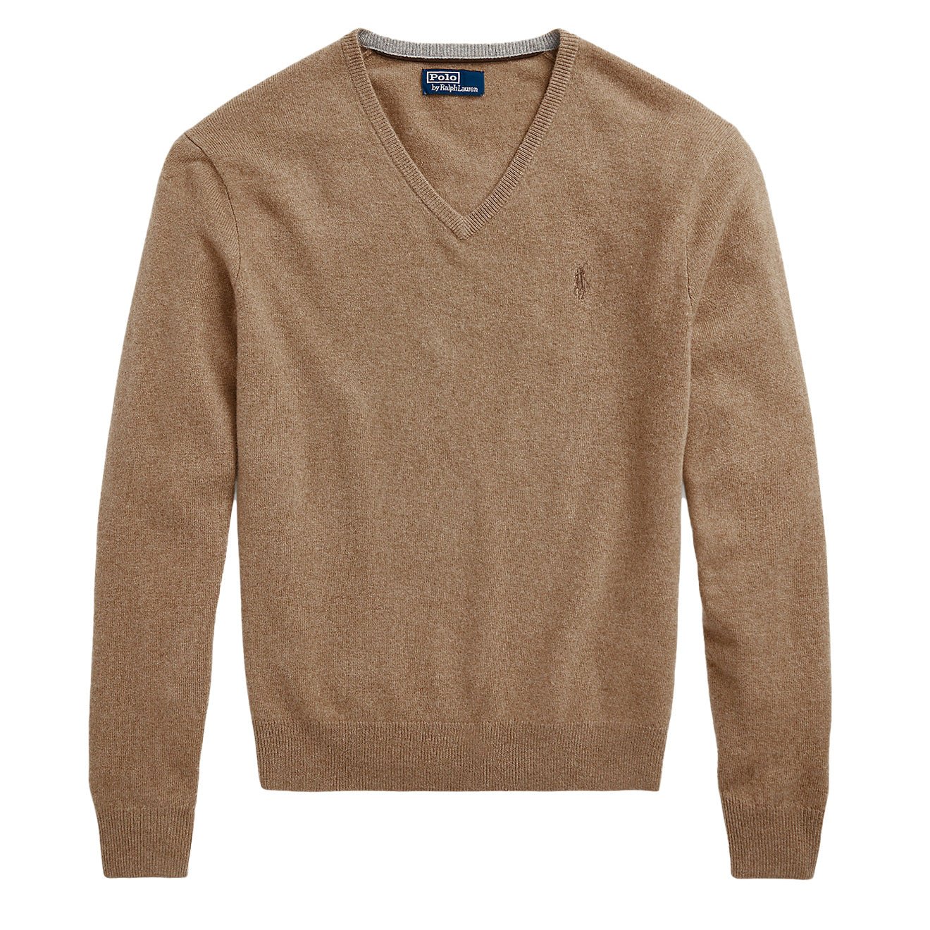Polo Ralph Lauren Wool V-Neck Jumper Honey Brown Heather - The Sporting Lodge