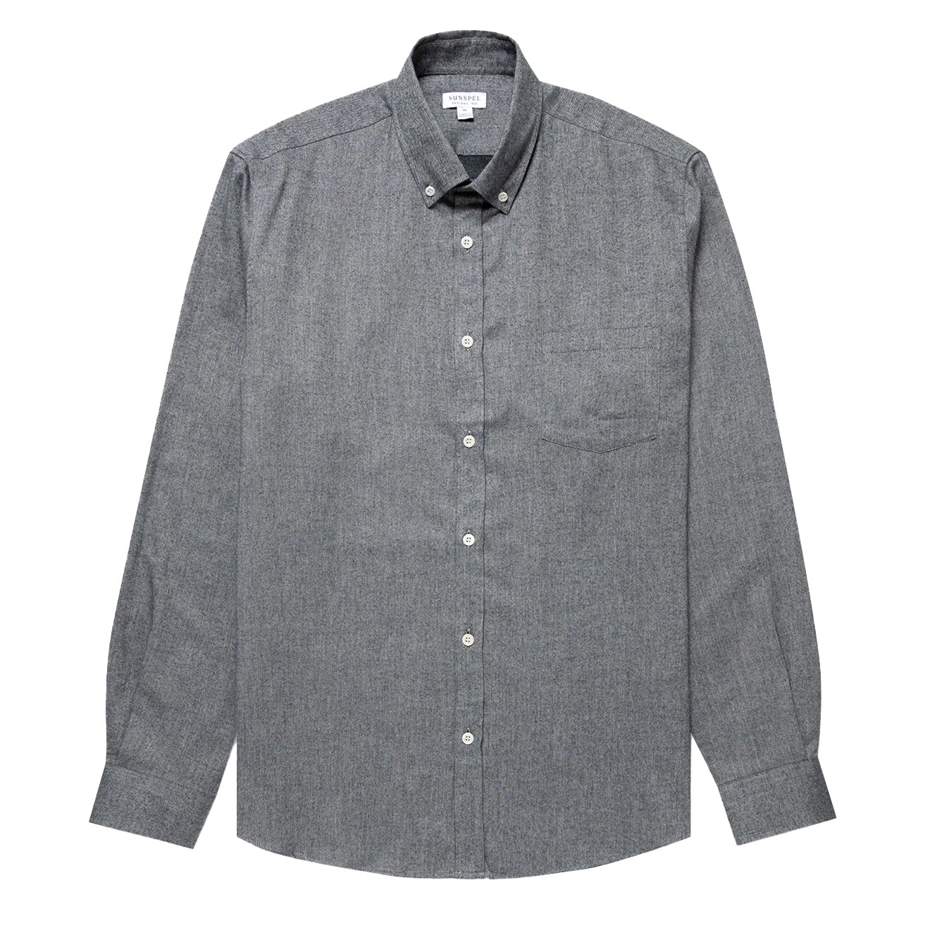Sunspel Brushed Cotton Flannel Shirt Mid Grey Melange - The Sporting Lodge