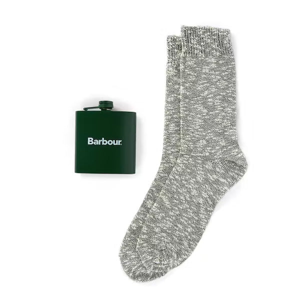 Barbour Hip Flask and Sock Gift Set Green - The Sporting Lodge
