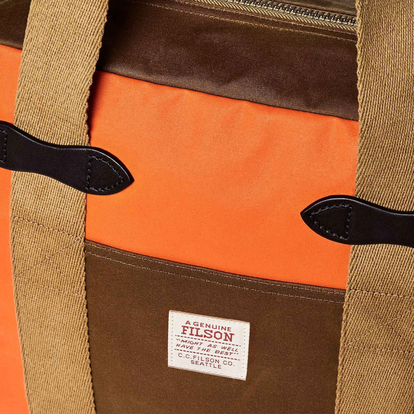 Filson Tin Cloth Tote Bag With Zipper Dark Tan / Flame - The Sporting Lodge