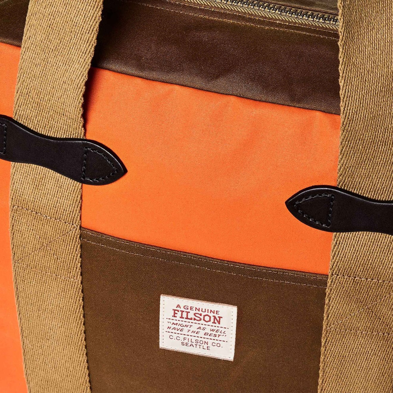 Filson Tin Cloth Tote Bag With Zipper Dark Tan / Flame - The Sporting Lodge