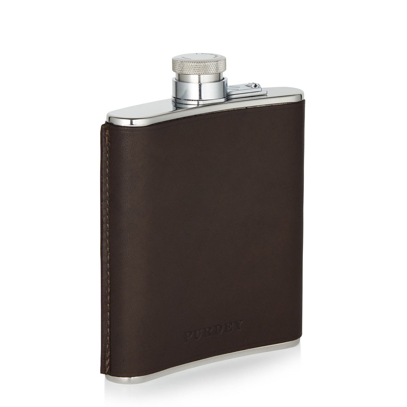 Purdey Hand Stitched 6oz Leather Flask Dark Brown - The Sporting Lodge